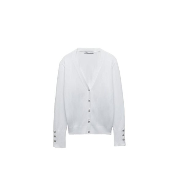 ZARA KNIT CARDIGAN WITH GEM BUTTON WHITE SIZE M | 0506/012 - Picture 1 of 4